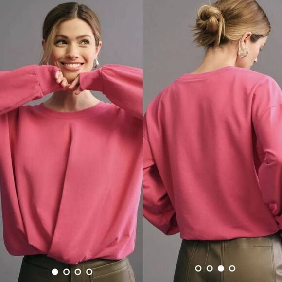 Anthropologie Maeve Cropped Sweatshirt Women's Large Pink Twist Front Gorpcore - Picture 1 of 7
